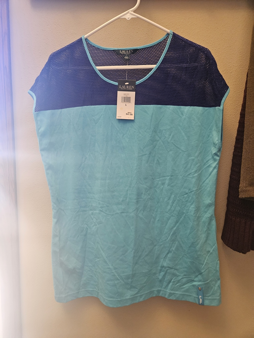 Lauren Ralph Lauren Blue Mesh-Top T-Shirt